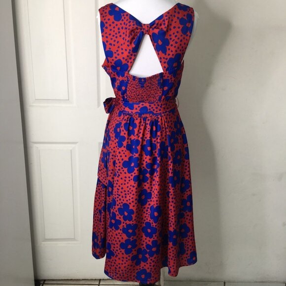 Modcloth Women's Red Dress with Blue Flowers Size Small Timeless Magnetism - Picture 9 of 16